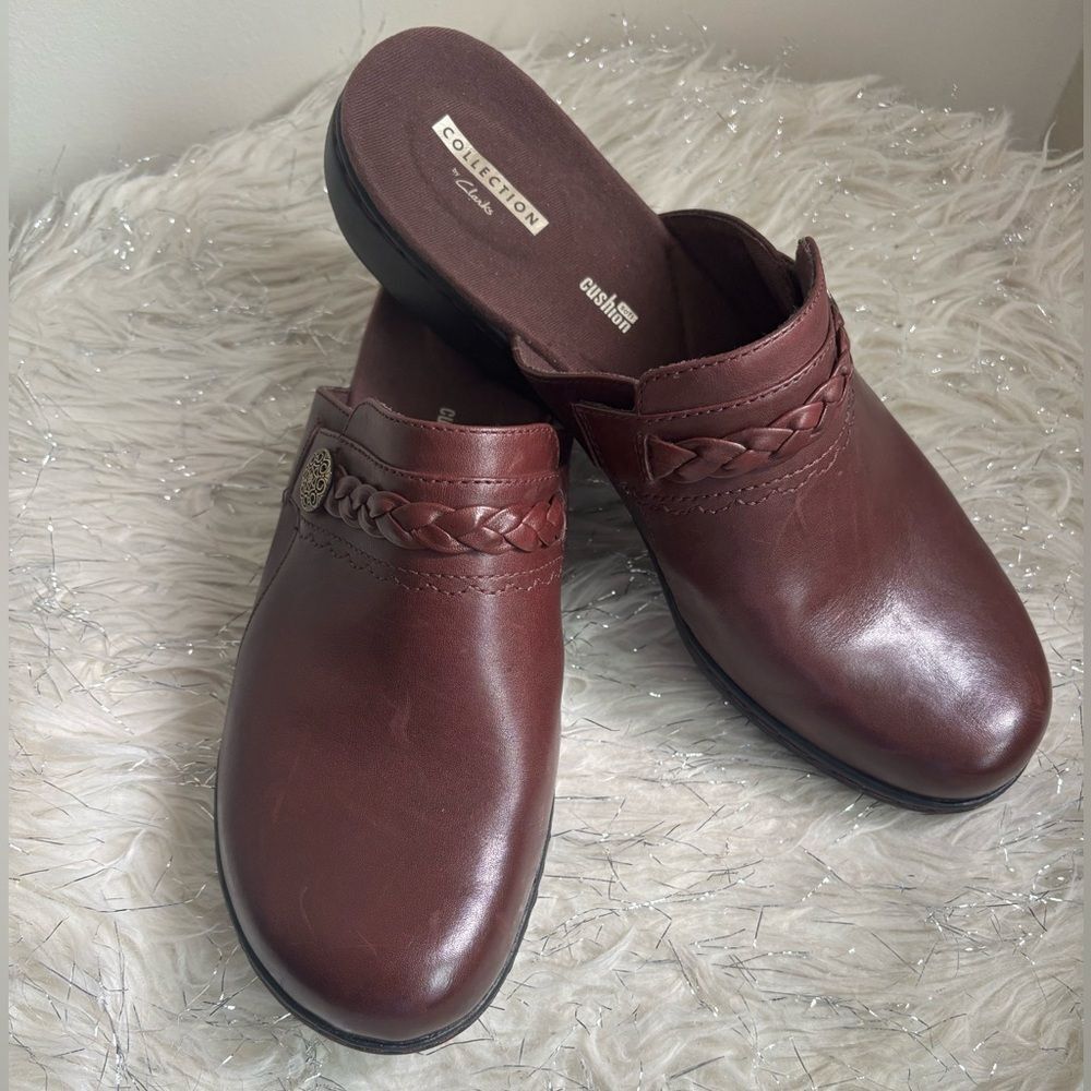 Clarks Collection Burgundy Leather Women’s Leisa Carly Mule‎ Size US10M UK7.5D
